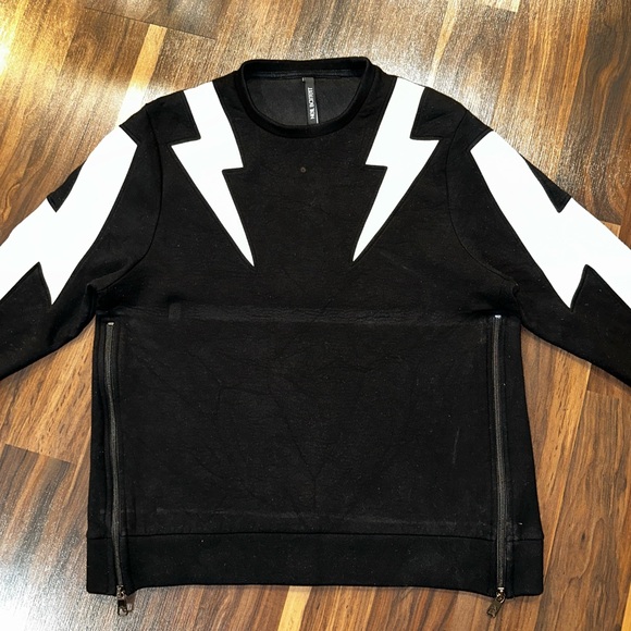 NEIL BARRETT Contrasting Thunderbolts Slim Fit Side Zips Sweater Medium READ - Picture 1 of 14